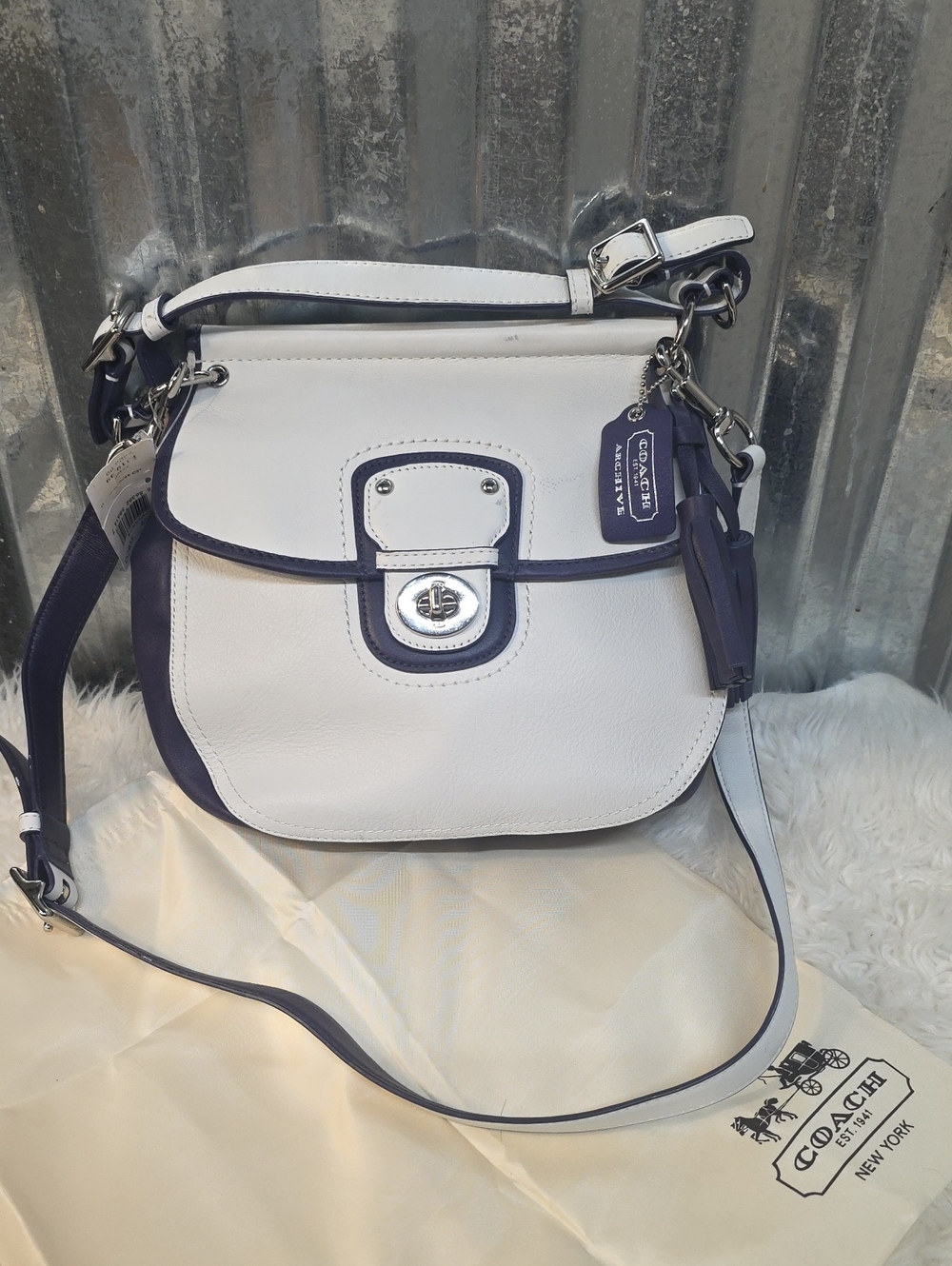 Very RARE! NWT Coach White and Purple Leather Willis Crossbody